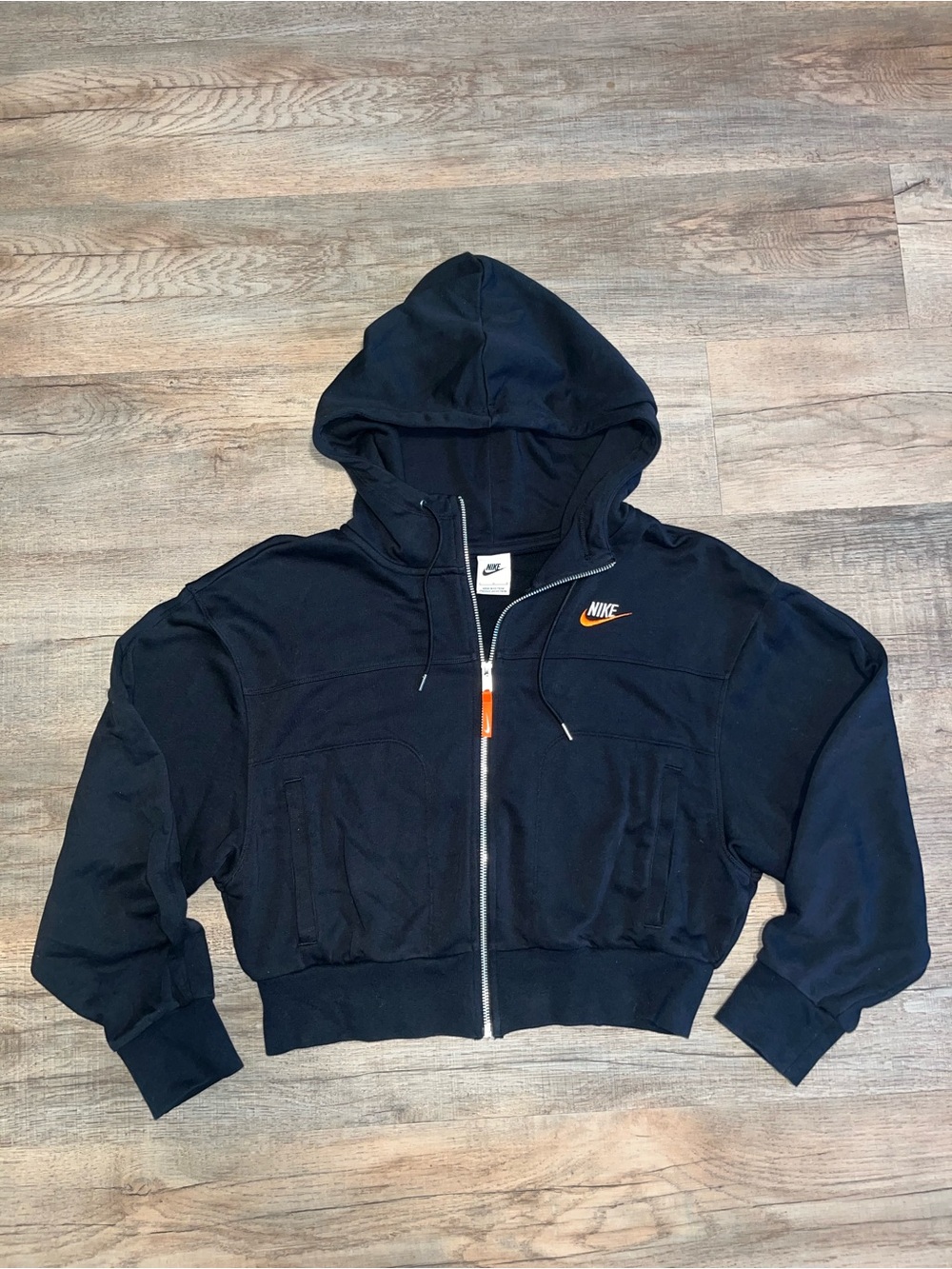 Nike Black Hooded Zip Up Slightly Cropped Jacket size Large